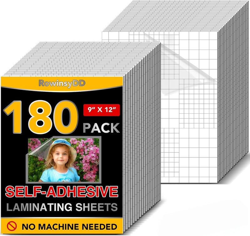 RowinsyDD 180 PCS Self-Adhesive Laminating Sheets, 9 x 12 Inches Self Adhesive Contact Paper, No Heat No Machine Needed Self Sealing Laminate Sheets - Image 1